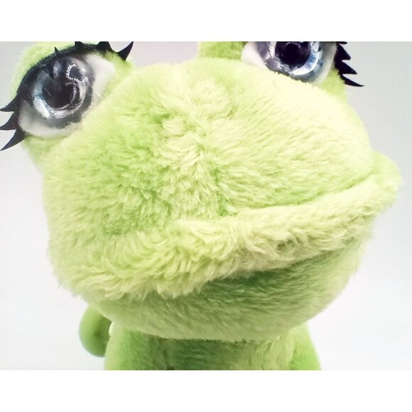 Green Froggy Friends Keychain Toy Soft Frog Plush Blue Eyes Long Lashes - Picture 6 of 15